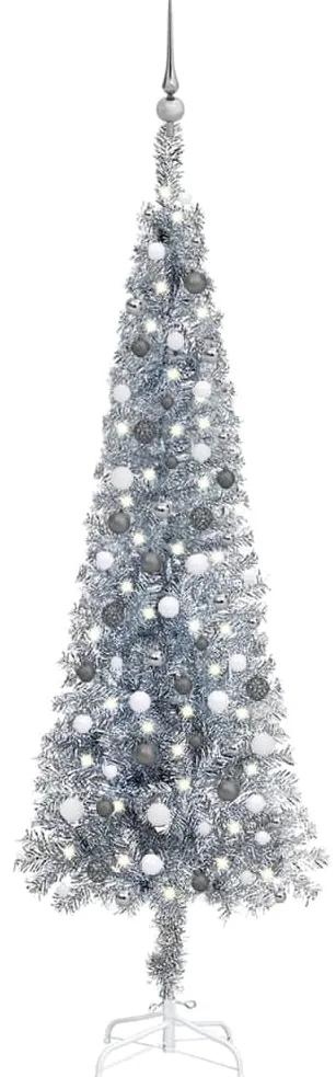 vidaXL Χριστουγεννιάτικο Δέντρο Slim με LED & Μπάλες Ασημί 240 εκ.