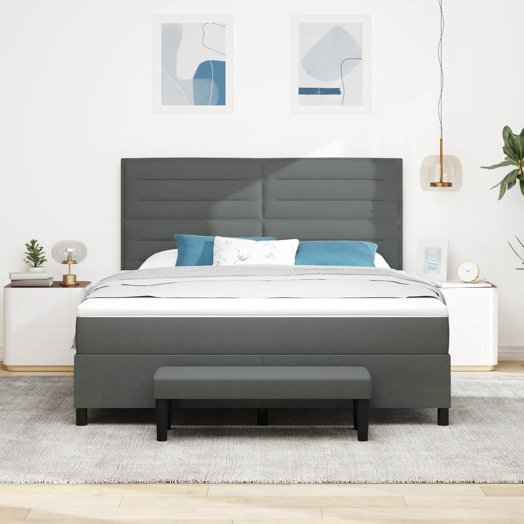 vidaXL Κρεβάτι Box Spring με Στρώμα & Πάγκο Σκούρο Γκρι 180x200 εκ. Υφάσματος