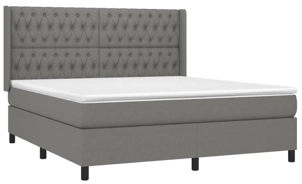 Κρεβάτι Boxspring με Στρώμα &amp; LED Σκ.Γκρι 180x200 εκ Υφασμάτινο - Γκρι