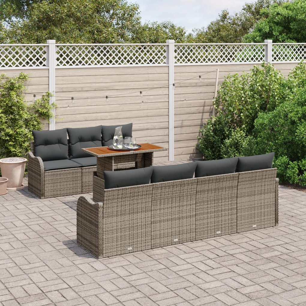 vidaXL Σετ Σαλονιού 8 τεμαχίων με Μαξιλάρια Γκρι Poly Rattan