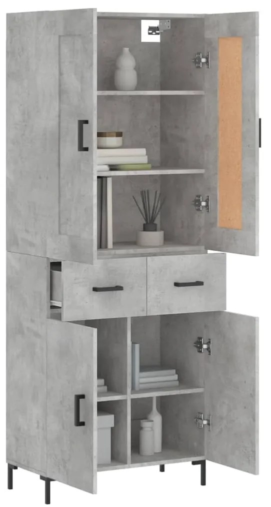 vidaXL Ντουλάπι Γκρι Σκυροδέματος 69,5x34x180 εκ. Επεξεργασμένο Ξύλο