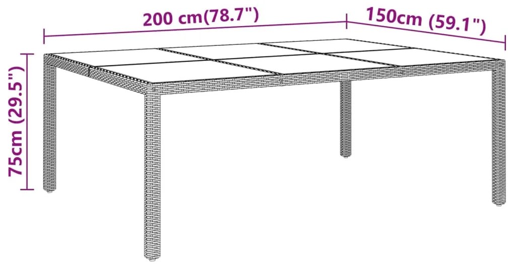 Τραπέζι Κήπου με Γυάλινη Επιφάνεια Καφέ 200x150x75 εκ από Ρατάν - Καφέ