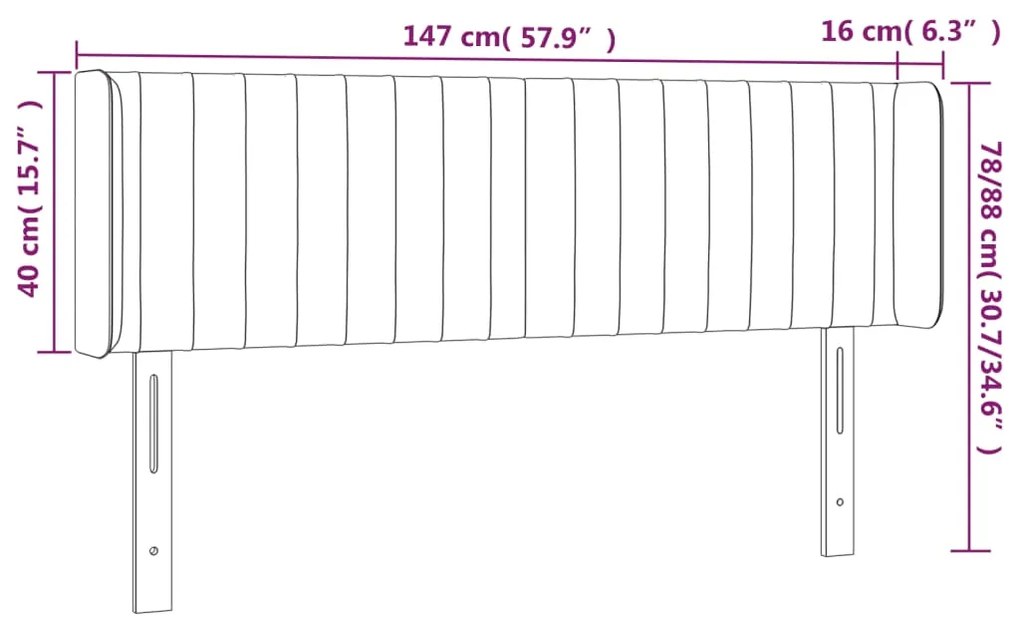 vidaXL Κεφαλάρι Κρεβατιού LED Σκούρο Γκρι 147x16x78/88 εκ. Βελούδινο