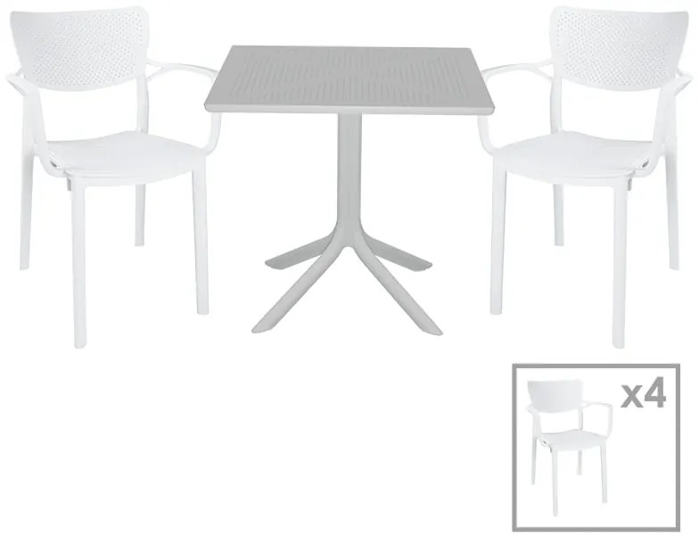 Τραπεζαρία κήπου Groovy-Fontline pakoworld σετ 5τεμ PP λευκό 80x80x74,5εκ.