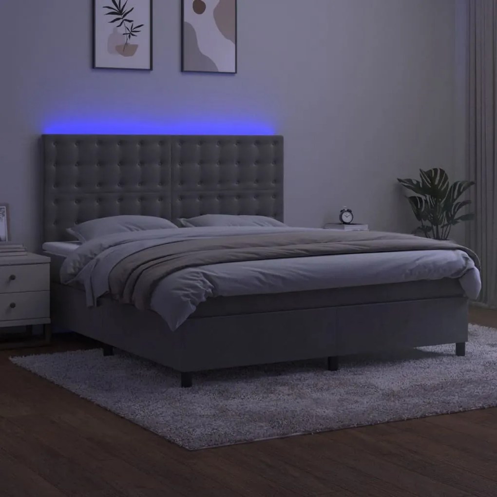 vidaXL Κρεβάτι Boxspring με Στρώμα &amp; LED Αν.Γκρι 180x200 εκ. Βελούδινο