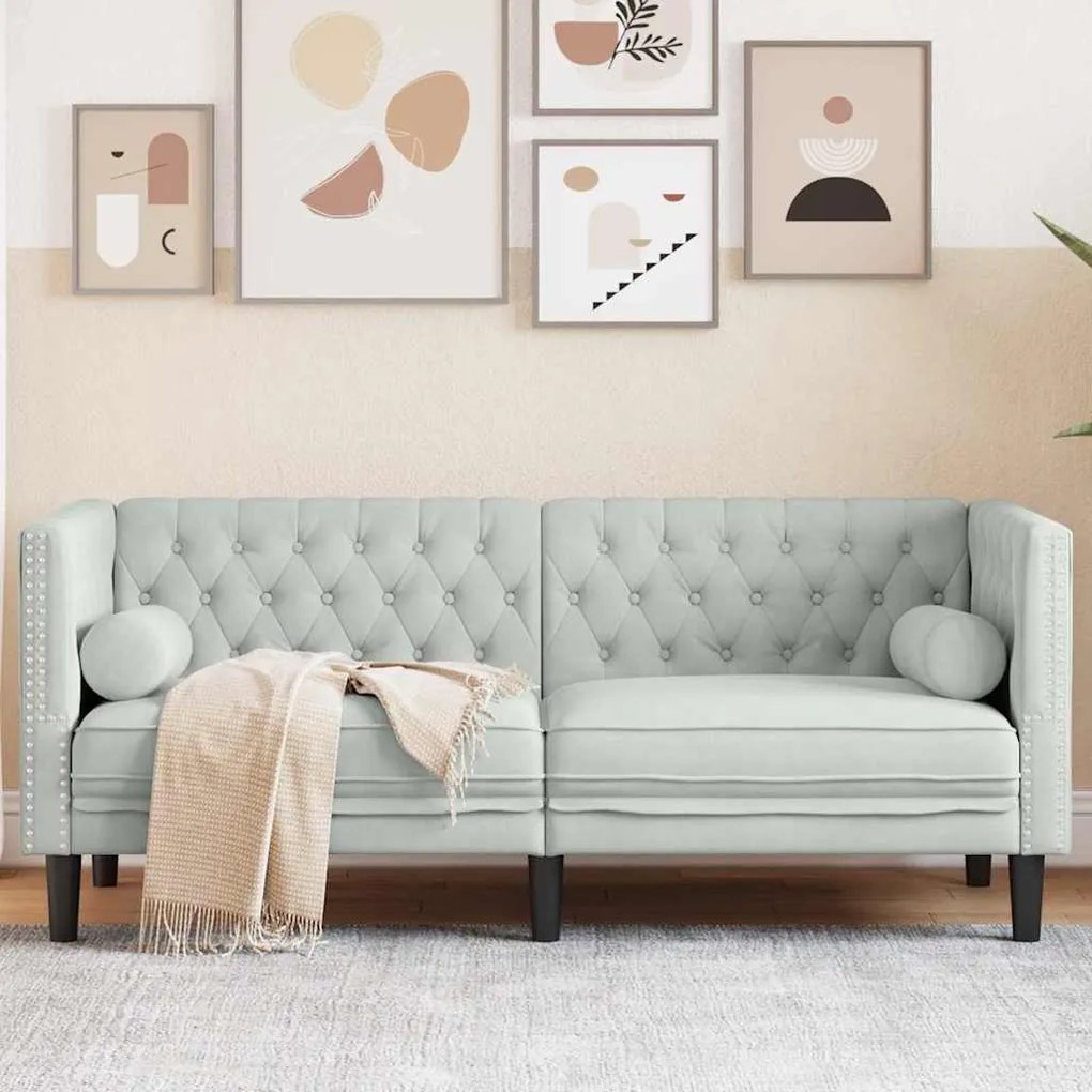 vidaXL Καναπές Chesterfield Ανοιχτό γκρι 174 x 74.5 x 70.5 εκ. Βελούδο