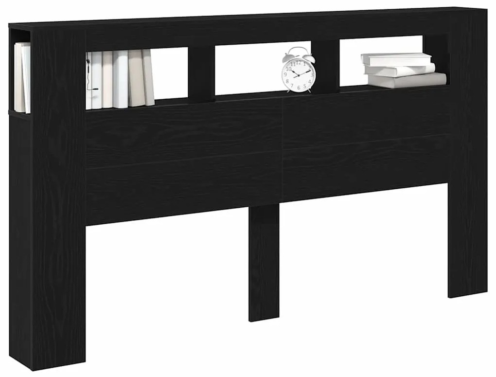 vidaXL LED κεφαλάρι με ράφι Μαύρη δρυς 180 x 18.5 x 103.5 cm