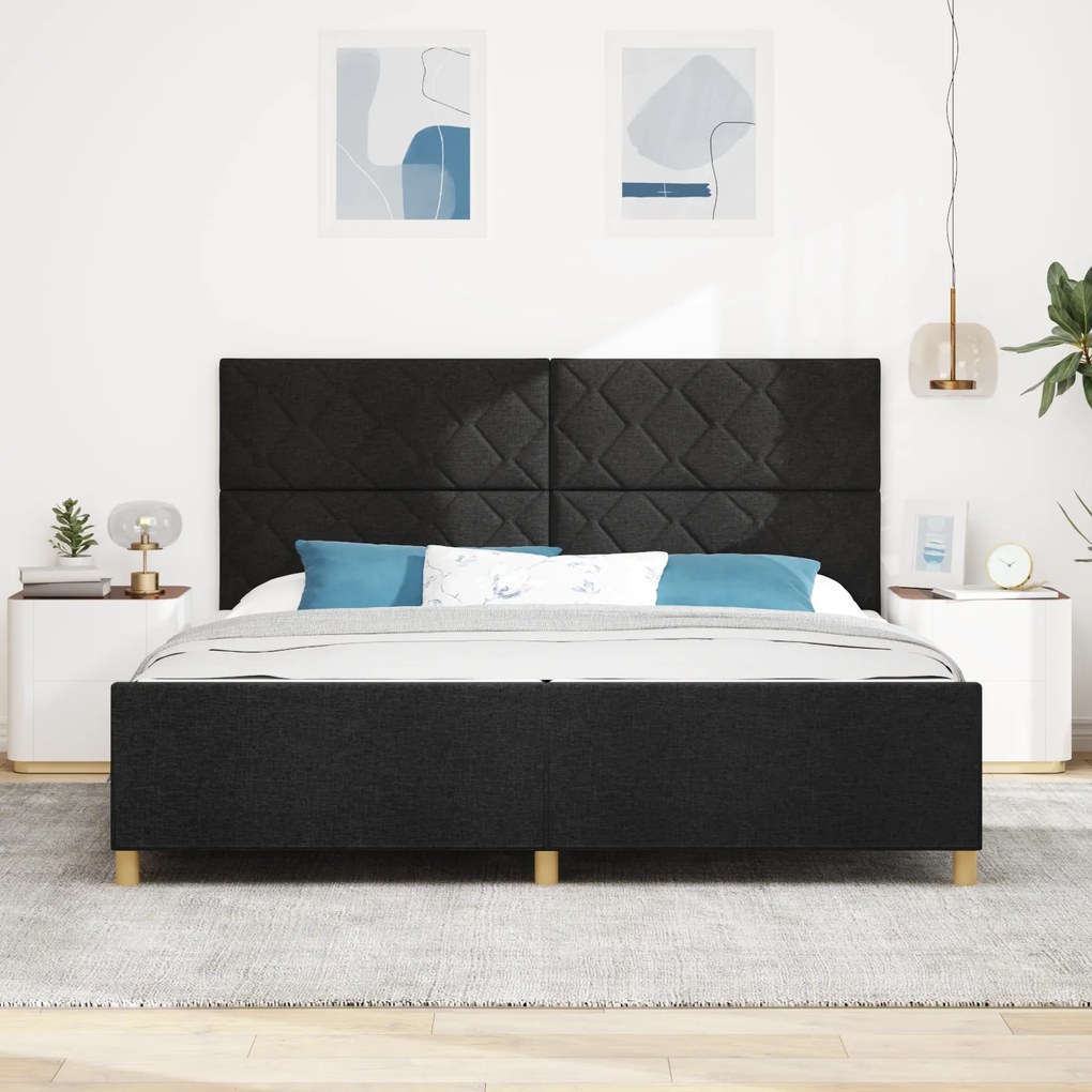 vidaXL Σκελετός Κρεβατιού με κεφαλάρι Μαύρο 200 x 200 cm ύφασμα