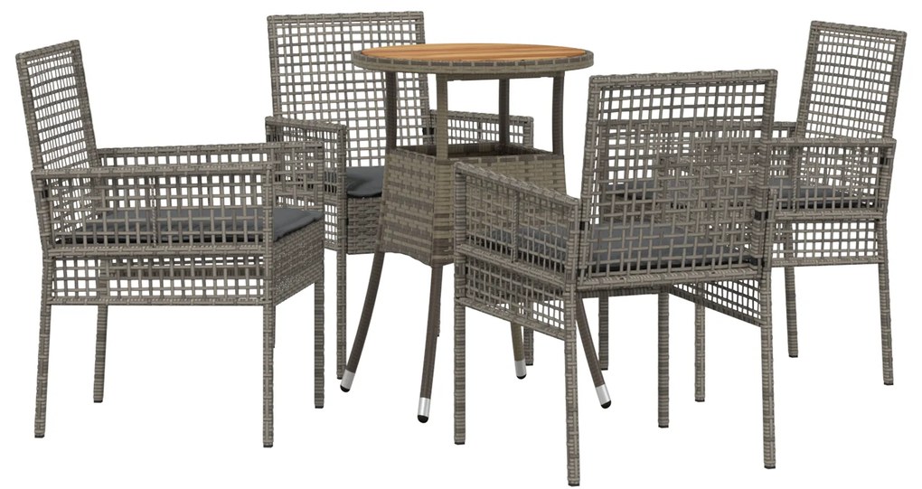 vidaXL Σέτ φαγητού για κήπο 5 pcs Γκρι Πολυ ράταν