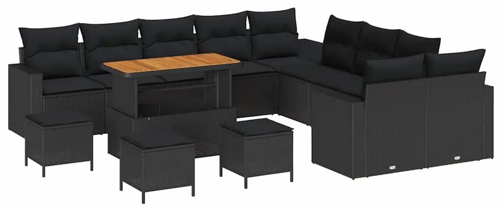 vidaXL Σετ Καναπέ Κήπου 14 pcs Μαύρο συνθετικό ρατάν