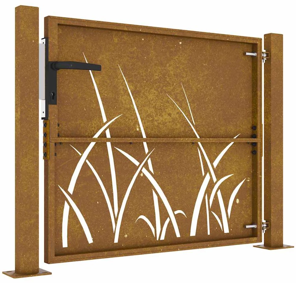 vidaXL Πόρτα Κήπου με Σχέδιο Χόρτου από Ατσάλι Corten 100x100 εκ.