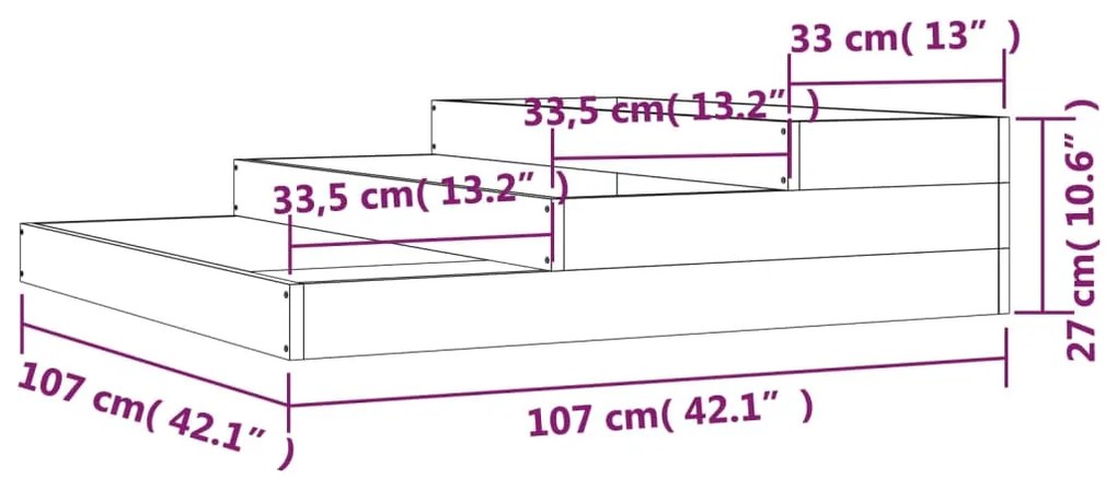 vidaXL Ζαρντινιέρα Μαύρο 107 x 107 x 27 εκ. από Μασίφ Ξύλο Πεύκου