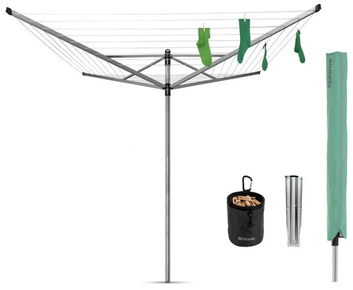 Brabantia Lift-O-Matic outdoor space 1003466, 50 m, Ρυθμιζόμενο ύψος, Μεταλλική ακίδα εκσκαφής, Θήκη, Τσάντα με κλιπς, Ανθεκτικό στη διάβρωση, Inox
