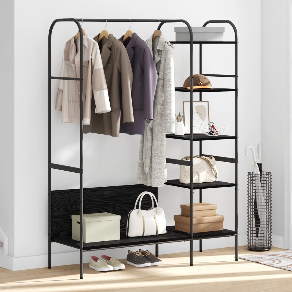 vidaXL Ράγα Ρούχων με Ράφια Μαύρης Δρύς 120x44x160 εκ. Επεξεργασμένο Ξύλο