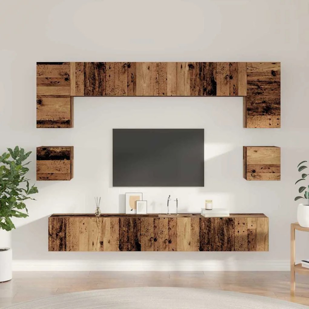 vidaXL Σετ επίπλου τηλεόρασης 8 pcs Παλαιό ξύλο 100 x 30 x 30 cm