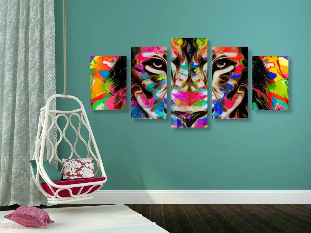 Εικόνα 5 μερών πολύχρωμο κεφάλι λιονταριού - 100x50