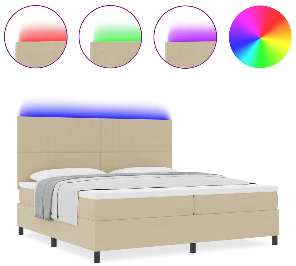 vidaXL Κρεβάτι Box Spring με Στρώμα & LED Φως Γκρί Πράσινο 200x200 εκ. Ύφασμα Σατέν