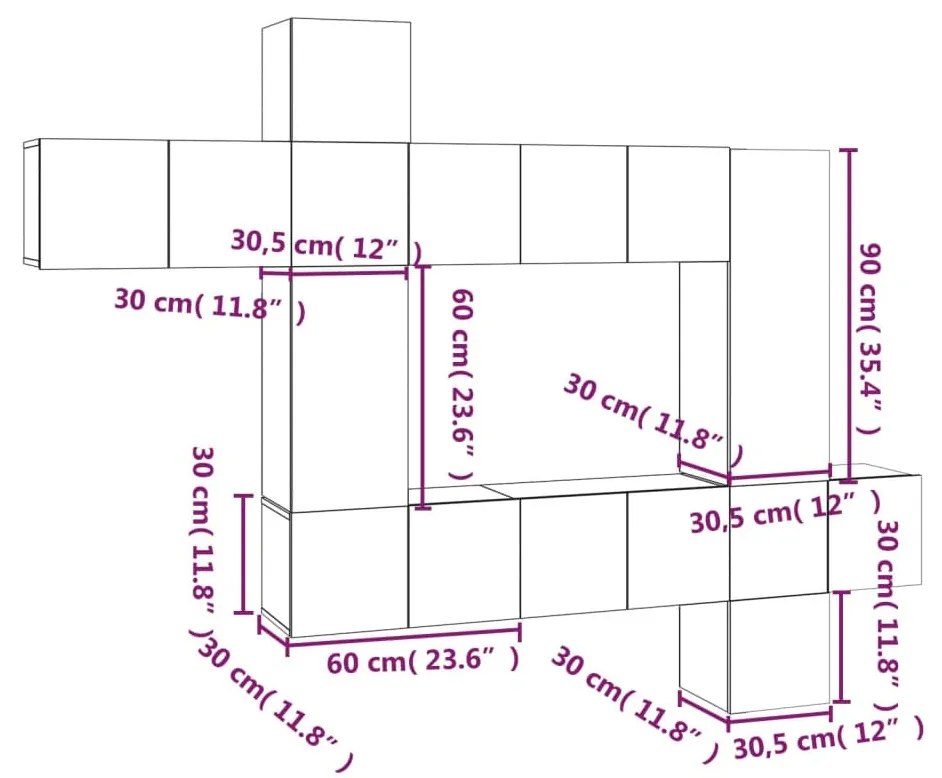 vidaXL Σετ Επίπλων Τηλεόρασης 10 τεμ. Γκρι Sonoma Επεξεργασμένο Ξύλο