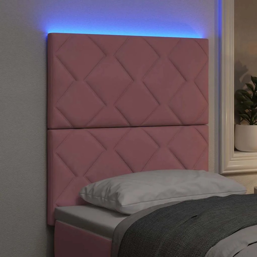 vidaXL LED Κεφαλάρι με φώτα λωρίδας LED Γεωμετρικό Ροζ 80 cm Βελούδο