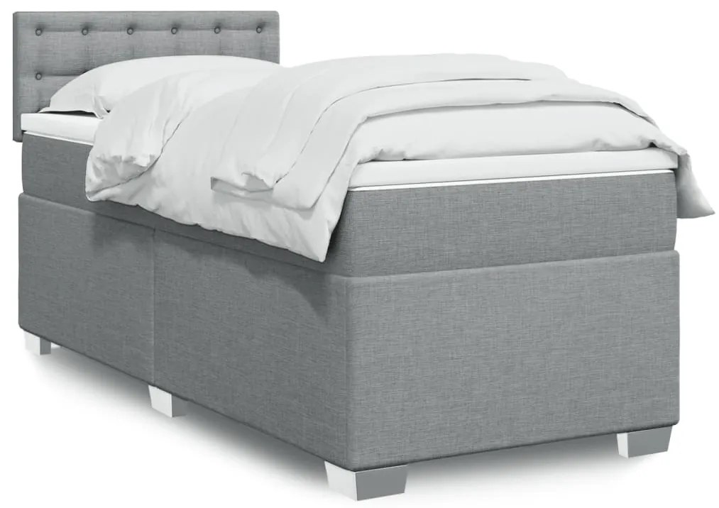 vidaXL Κρεβάτι Boxspring με Στρώμα Ανοιχτό Γκρι 90x190 εκ. Υφασμάτινο