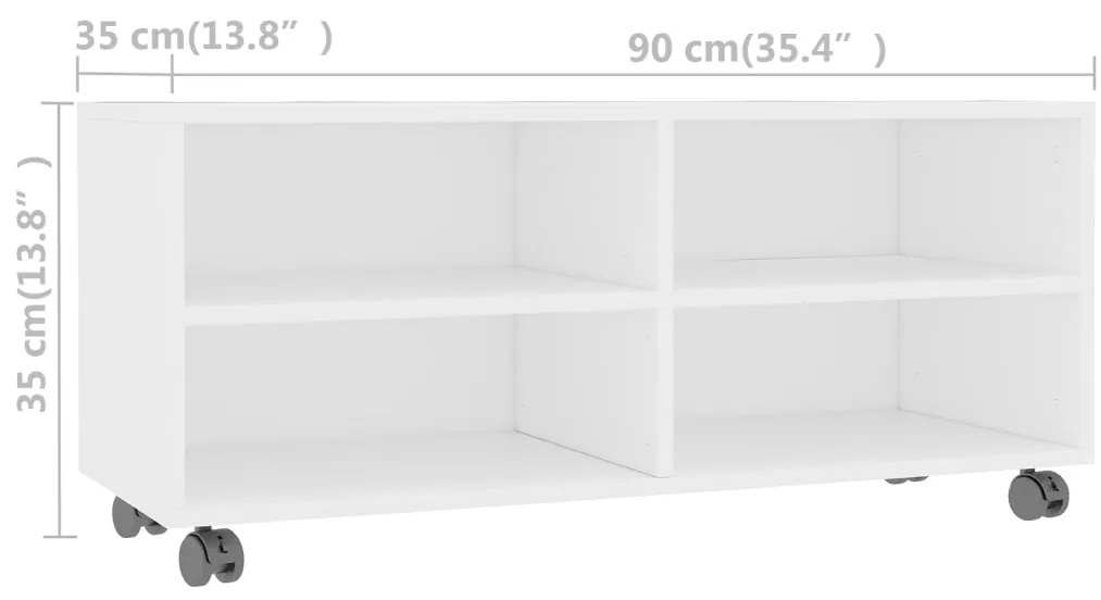 vidaXL Έπιπλο Τηλεόρασης με Ρόδες Λευκό 90x35x35 εκ. από Επεξ. Ξύλο