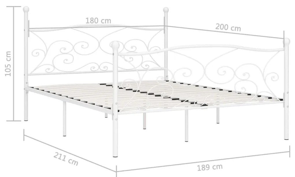 Πλαίσιο Κρεβατιού με Τελάρο Λευκό 180 x 200 εκ. Μεταλλικό - Λευκό