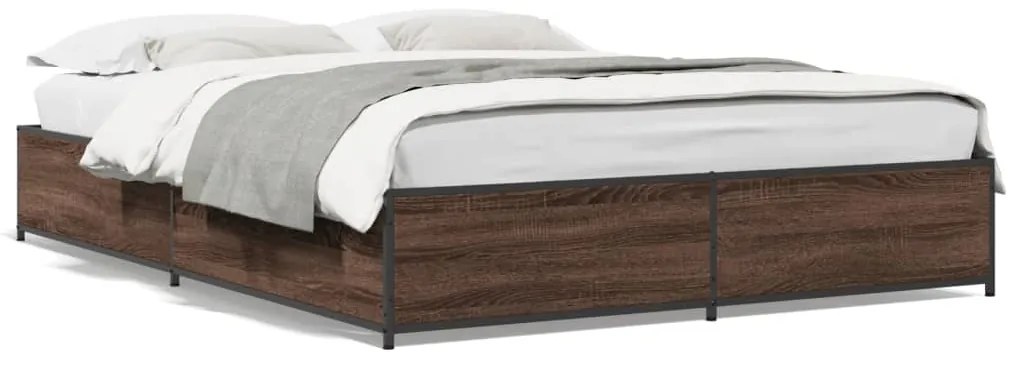 vidaXL Πλαίσιο Κρεβατιού Καφέ Δρυς 150x200 εκ. Επεξ. Ξύλο &amp; Μέταλλο