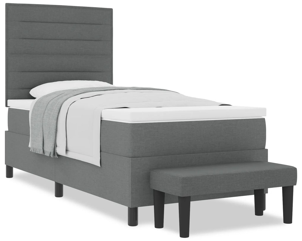 vidaXL Κρεβάτι Box Spring με Στρώμα & Παγκάκι Σκούρο Γκρι 90x190 εκ. Ύφασμα