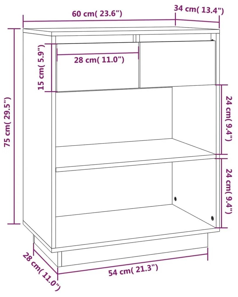 Ντουλάπι Κονσόλα Μαύρο 60 x 34 x 75 εκ. από Μασίφ Ξύλο Πεύκου - Μαύρο