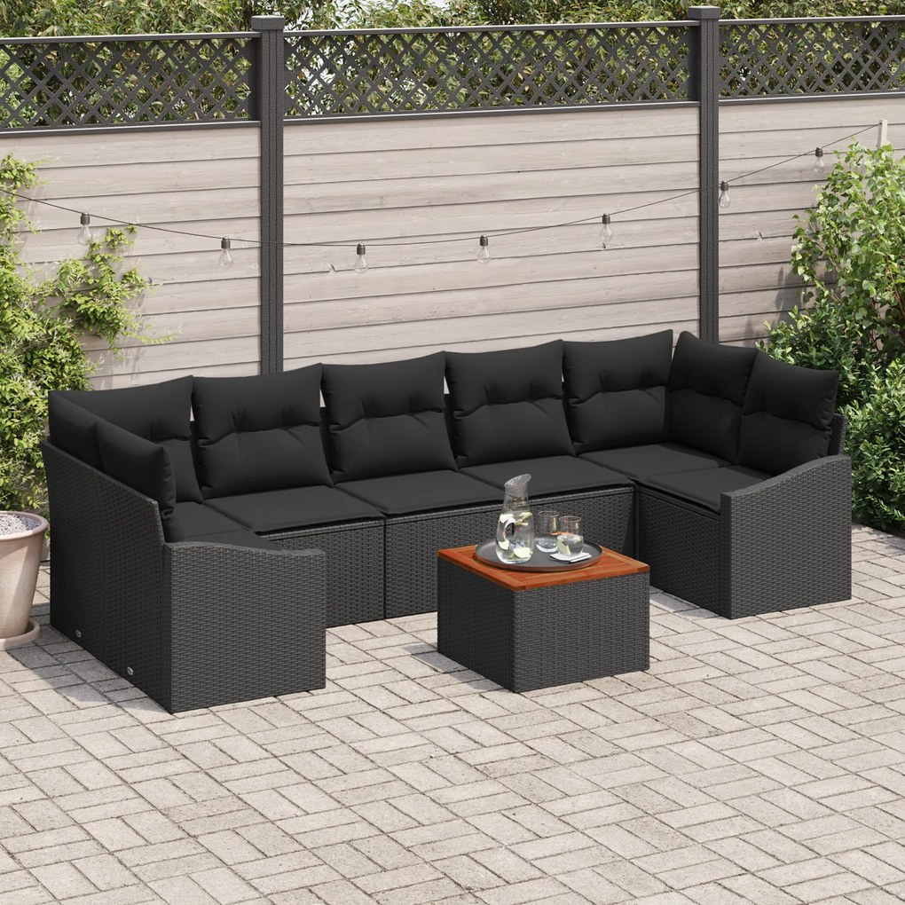 vidaXL Σετ Σαλονιού Κήπου 8 pcs Μαύρο 55 x 55 x 37 εκ Ρατάν, ξύλο