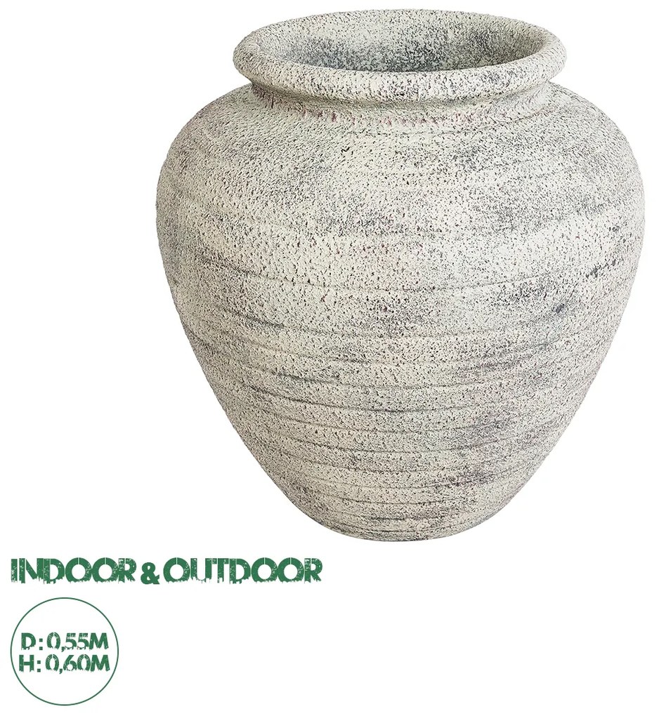 20722 GloboStar® Artificial Garden IRISH 20722 Επιδαπέδιο Πολυεστερικό Τσιμεντένιο Κασπώ Γλάστρα - Flower Pot Λευκό με Μπεζ Φ55 x Υ60cm