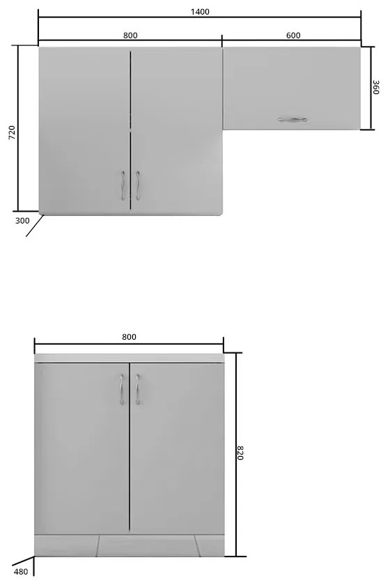 Κουζίνα Modest Σετ 3 Κουτιών Γκρι Άνω Κουτιά 140cm Κάτω 80cm - GR-MODESTSET16