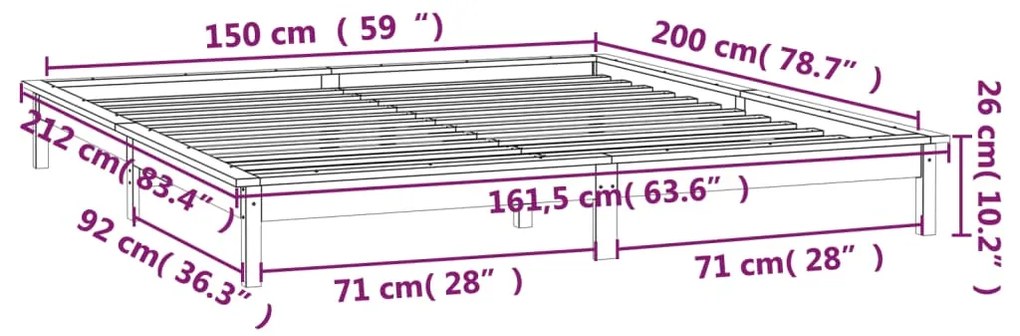 Πλαίσιο Κρεβατιού LED Μαύρο 150x200 εκ. King Size Μασίφ Ξύλο - Μαύρο