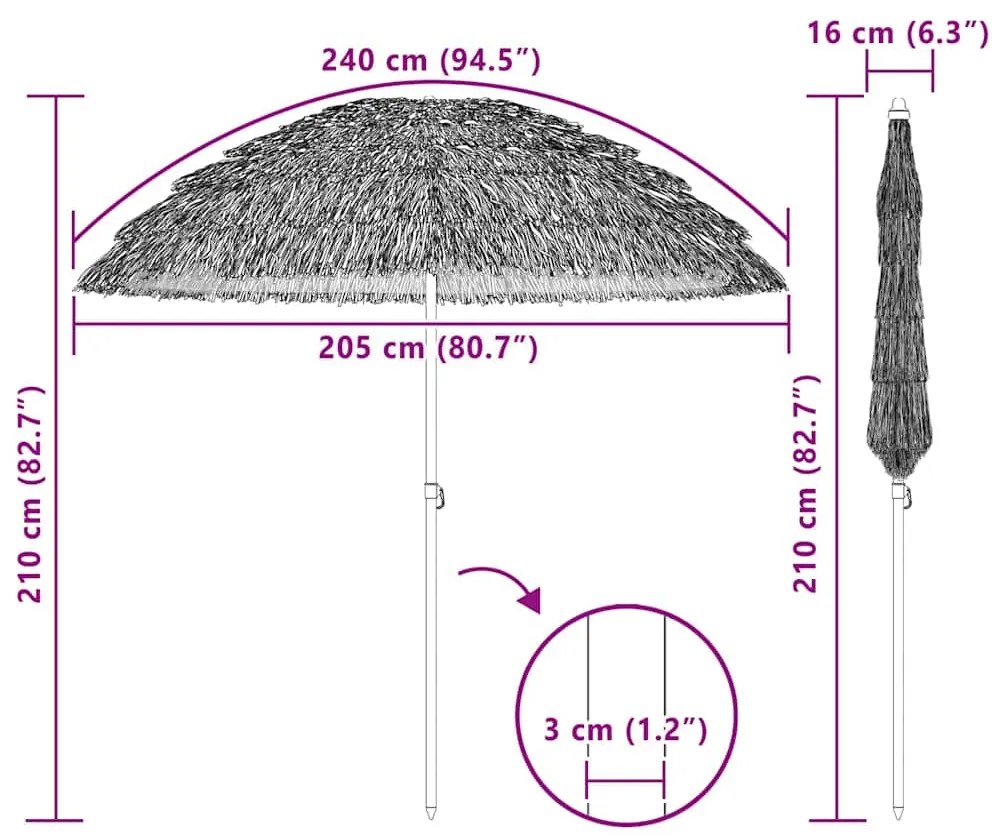vidaXL Παράσολα Παραλίας Φυσικό 255 x 255 x 255 εκ
