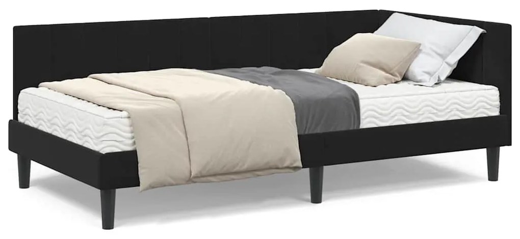 vidaXL Κρεβάτι γωνίας με στρώμα με στρώμα 2 pcs Μαύρο Βελούδο