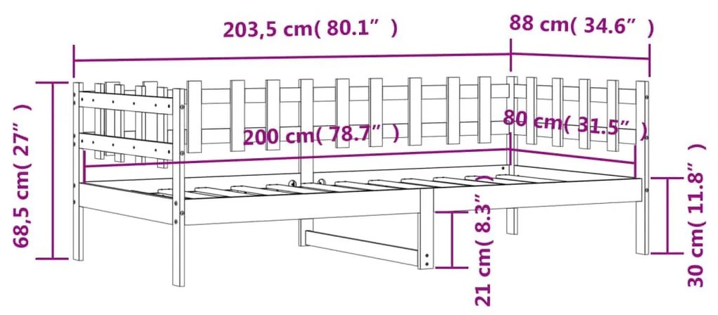 Καναπές Κρεβάτι Χωρίς Στρώμα Λευκό 80x200 εκ. Μασίφ Ξύλο Πεύκου - Καφέ