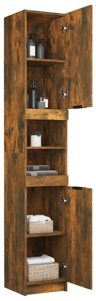 vidaXL Ντουλάπι Μπάνιου Καπνιστή Δρυς 32x34x188,5 εκ. Επεξεργ. Ξύλο