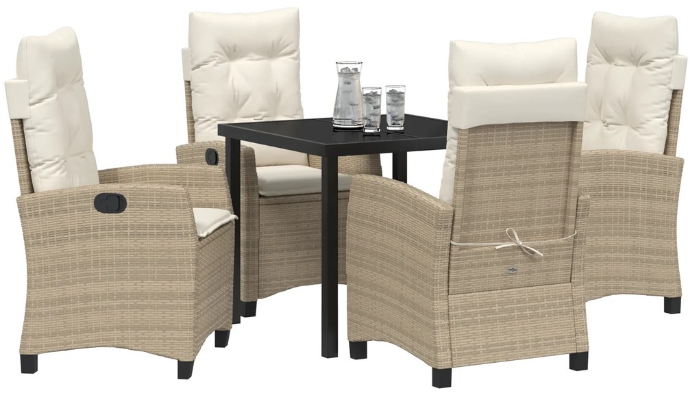 vidaXL Set Κηπουρικών Επίπλων 5 Τεμαχίων με Μαξιλάρια σε Μπεζ Πλεκτό Ραττάν.