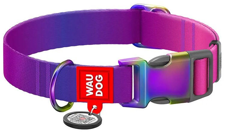 Nylon dog collar with QR code WAUDOG 15 mm wide, 25-35 cm long purple
