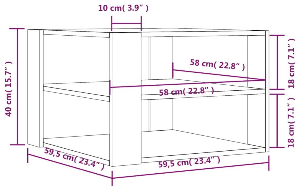 Τραπεζάκι Σαλονιού Καφέ Δρυς 59,5x59,5x40 εκ. Επεξ. Ξύλο - Καφέ