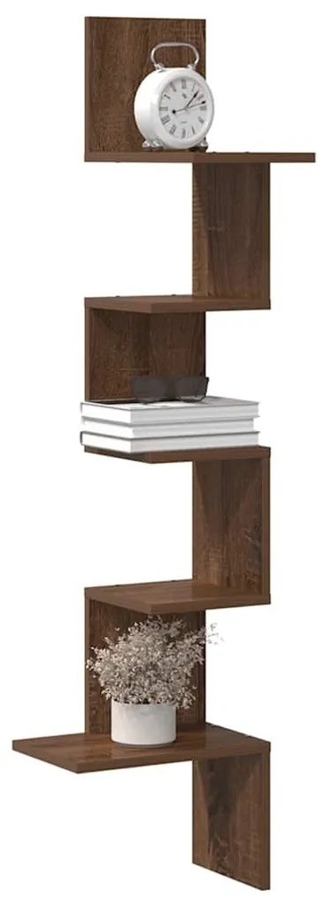 Γωνιακή Ραφιέρα Τοίχου Καφέ Δρυς 32x32x127,5 εκ. Επεξ. Ξύλο - Καφέ