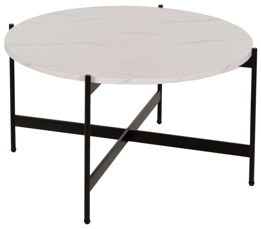 Τραπέζι Σαλονιού HM9588.05 Φ80x45cm Με Μαύρη Μεταλλική Βάση Εφέ Μαρμάρου White Mdf,Μέταλλο