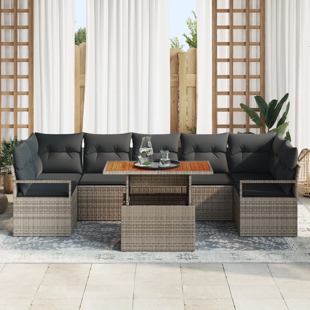 vidaXL Γκρι Σετ Καναπέ Κήπου 8 pcs Γκρι Μεγάλο Ρατάν και Πολυεστέρας