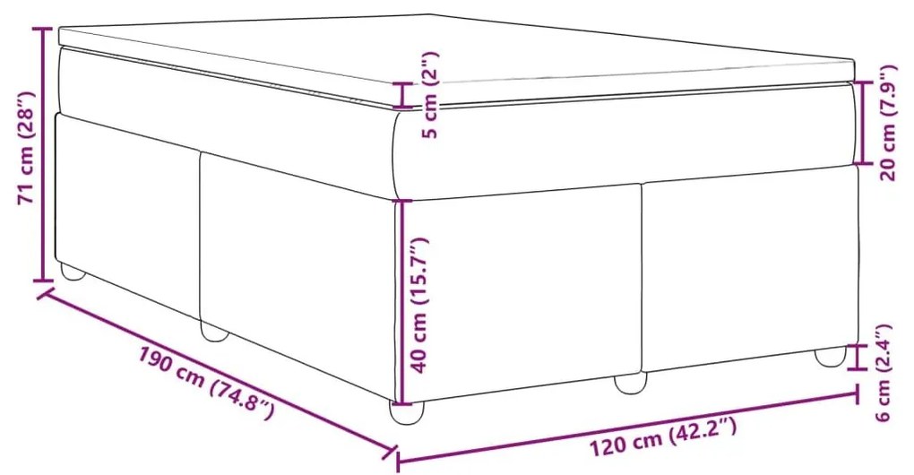 Κρεβάτι Boxspring με Στρώμα Σκούρο Γκρι 120x190 εκ Υφασμάτινο - Γκρι