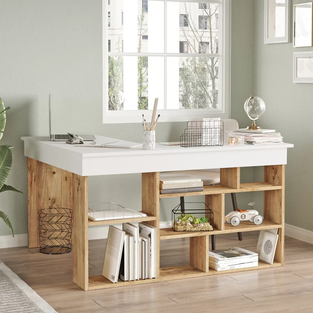 Γραφείο γωνιακό &quot;VIANA&quot; σε χρώμα atlantic pine/λευκό 120x129x72