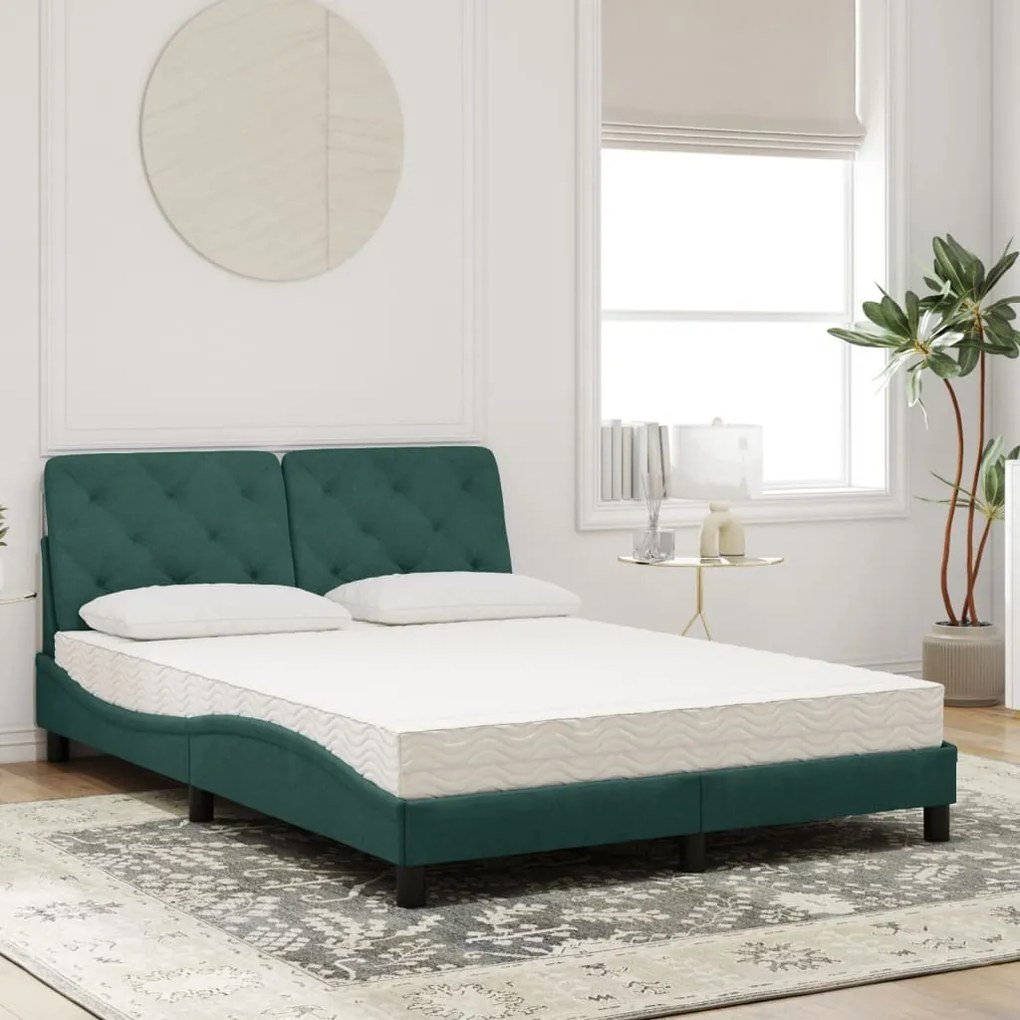vidaXL Κρεβάτι με Στρώμα Σκούρο Πράσινο 120x200εκ. Βελούδινο