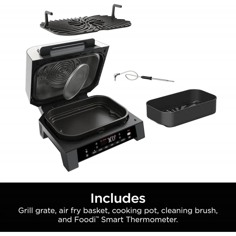 Ηλεκτρική σχάρα 6σε1 Ninja Foodi Smart DG551EU, 1760W, 6 λειτουργίες μαγειρέματος, φριτέζα 4L, κατσαρόλα μαγειρέματος 4L, σχάρα, 260C MAX, Inox/μαύρο