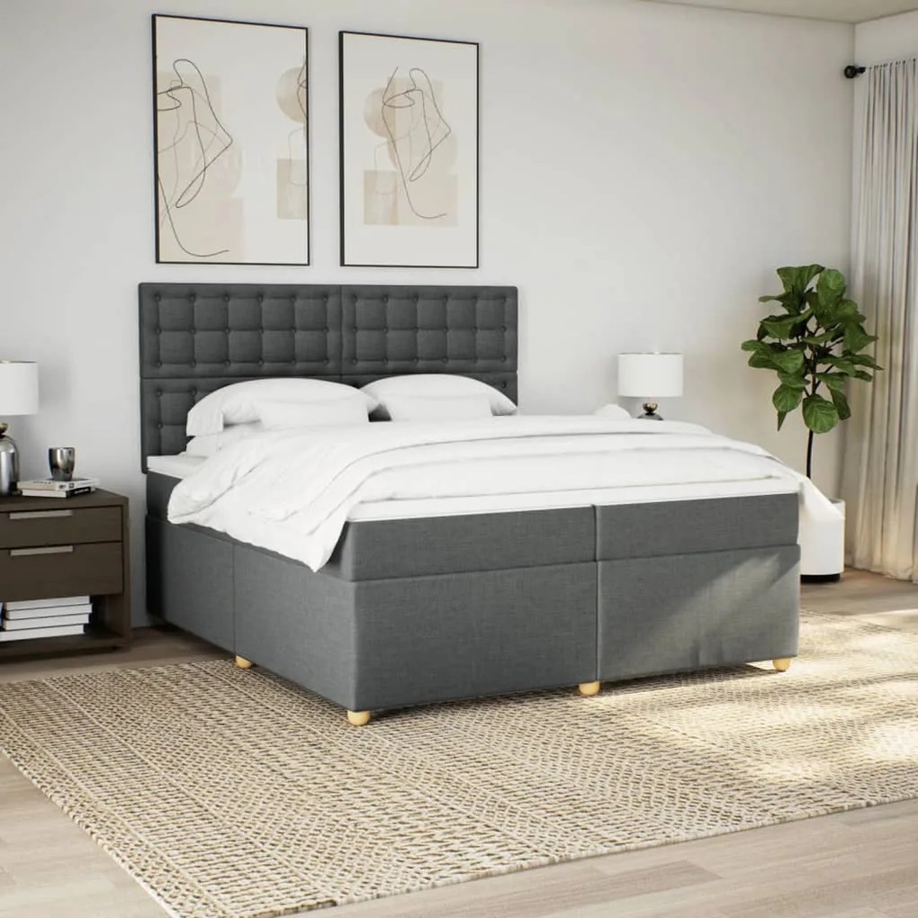 vidaXL Κρεβάτι Boxspring με Στρώμα Σκούρο Γκρι 200x200 εκ. Υφασμάτινο