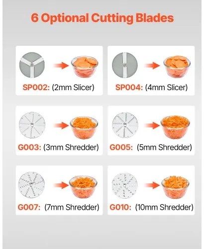 VEVOR Food Processor &amp; Vegetable Chopper w/ 6 Blades Food-Grade Stainless Steel