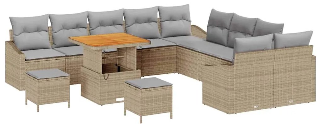 vidaXL Σετ Καναπέ Κήπου με μαξιλάρι 13 pcs Μπεζ Πολυ ράταν